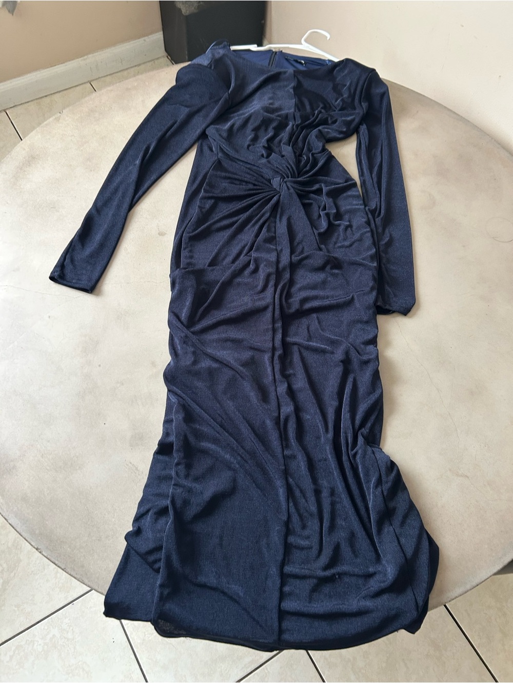 Fashion Nova Navy Long Sleeve Knot-Front Maxi Dress